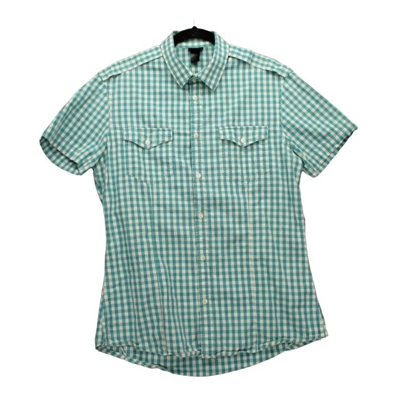 H&M Men's Size S? Button Up Shirt Shoulder Strap Green White Plaid *READ* - Picture 1 of 5